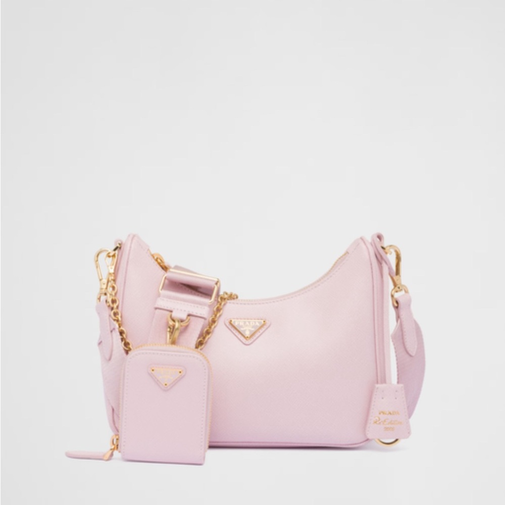 PRADA Re-Edition 2005 Saffiano Leather Bag Alabaster Pink Gold Hardware EUC